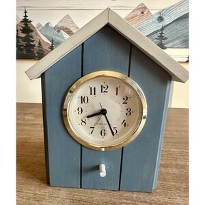 Vintage Ethan Allen Wooden Birdhouse Clock Mantle Shiplap Collectors Clock Works